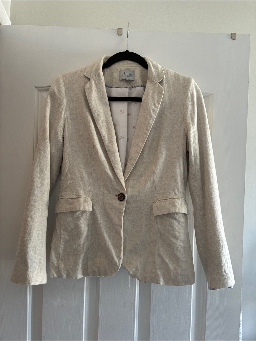 Dalia Beige Linen Single-Button Blazer